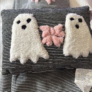👻🎀Goblin & Ghoul Halloween striped ghost with pink bow  👻🎀